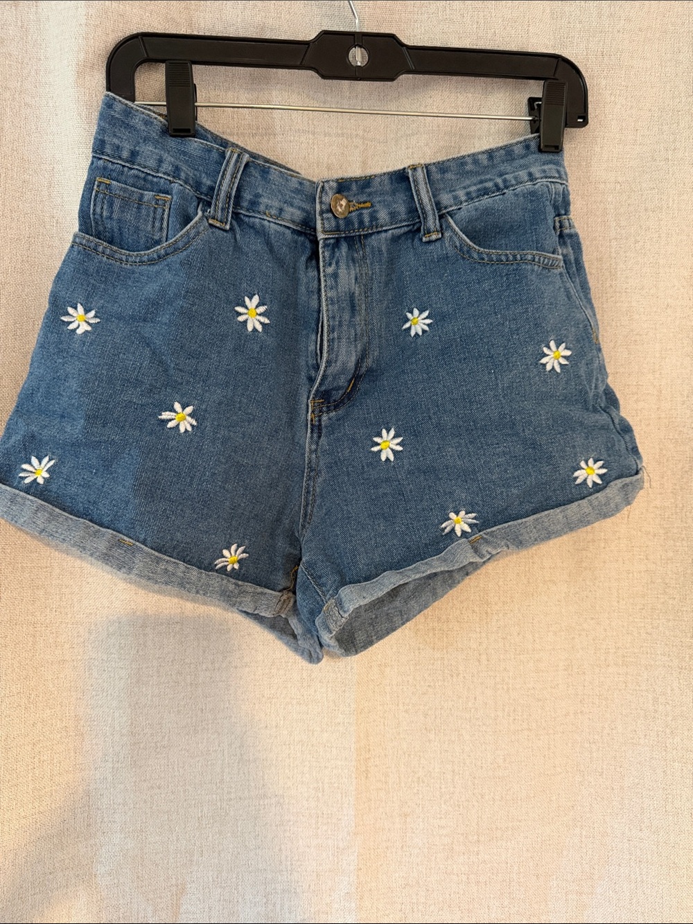 Denim Daisy Embroidered High-Waist Women's Shorts
